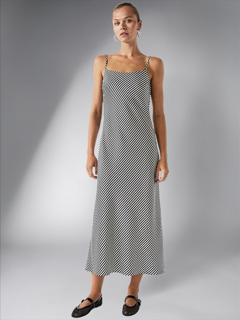 Black and White Diagonal Stripe Slip Dress